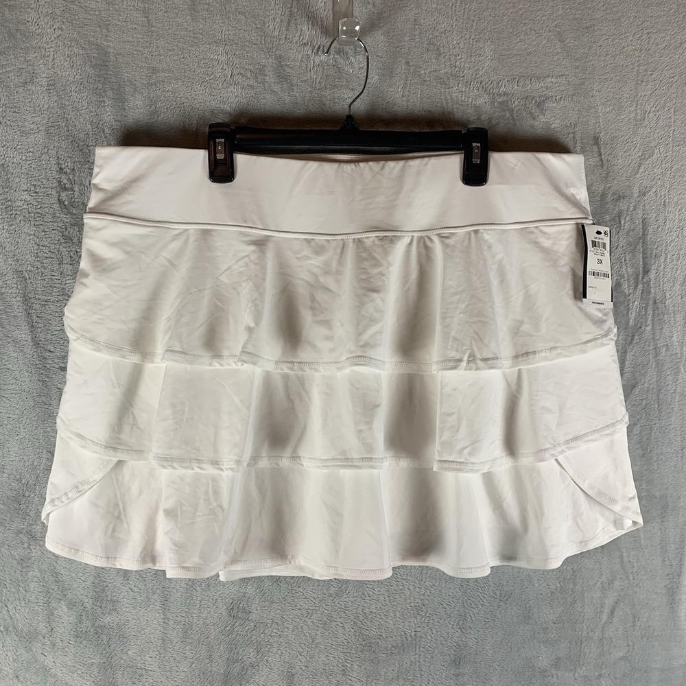 Ideology Women's Skort 3X White Ruffle Pocket Shorts Tennis Pickleball Plus NWT
